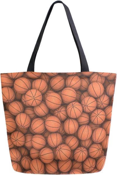 Gym Tote Bags | 3D Stylish Basketballs Printed Extra Large Canvas Market Beach Travel Reusable Grocery Shopping Tote Bag Portable Storage Handbags Gym Bags Gym Tote Bags