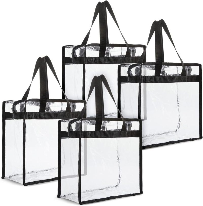 Gym Tote Bags | 4 Pack Clear Stadium Approved Tote Bags, 12X6X12 Large Transparent Totes With Zippers, Handles For Concerts, Sporting Events, Music Festivals, Work, School, Gym Gym Bags Gym Tote Bags