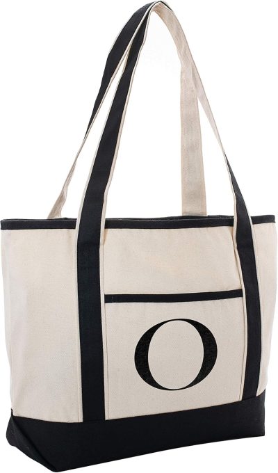 Gym Tote Bags | Black Linen Canvas Tote Bag With Initial For Beach Workout Yoga Vacation Gym Bags Gym Tote Bags