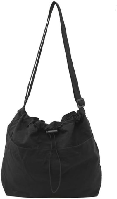 Gym Tote Bags | Canvas Crossbody Bag & Shoulder Tote Bag For Women Men, Medium Size Pockets With Secure Drawstring Clasp Gym Bags Black