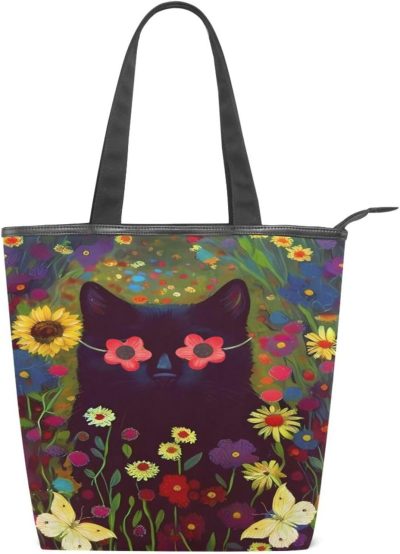 Gym Tote Bags | Canvas Tote Bag For Women With Zipper Pocket,Canvas Tote Purse Gym Tote Bag Shopping Tote Bag Gym Bags Cat 13