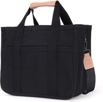 Gym Tote Bags | Canvas Tote Bag With Compartments Multi Pockets Everything Bag Mommy Bag Shoulder Crossbody Lunch Bag For Women Gym Bags Black