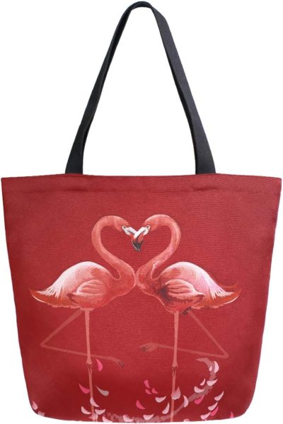 Gym Tote Bags | Chic Fashion Floral Pattern Extra Large Shoulder Tote Bag For Beach Travel Weekender Gym Grocery Shopping Gym Bags Flamingo Red