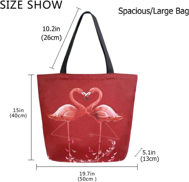 Gym Tote Bags | Chic Fashion Floral Pattern Extra Large Shoulder Tote Bag For Beach Travel Weekender Gym Grocery Shopping Gym Bags Flamingo Red