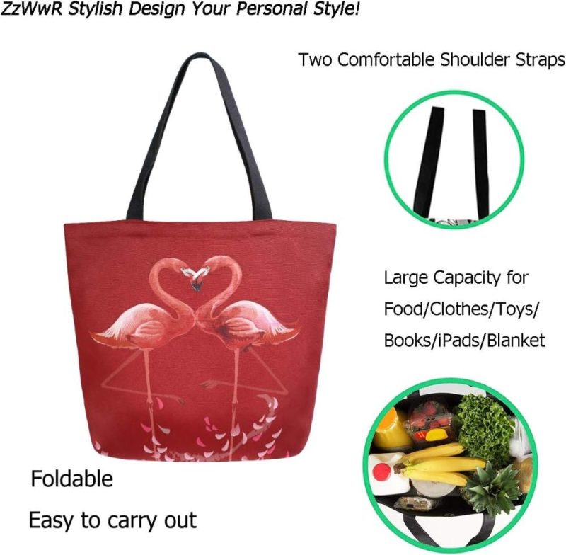 Gym Tote Bags | Chic Fashion Floral Pattern Extra Large Shoulder Tote Bag For Beach Travel Weekender Gym Grocery Shopping Gym Bags Flamingo Red