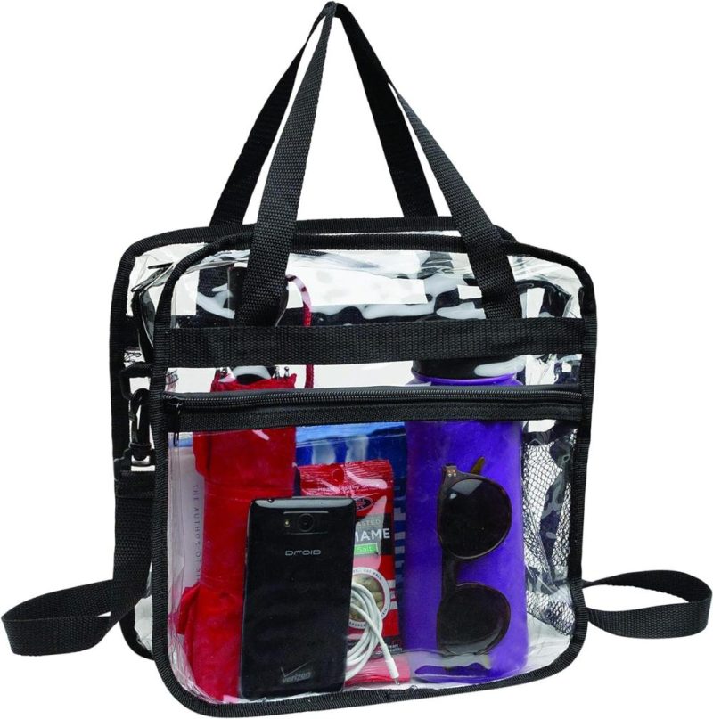 Gym Tote Bags | Clear Bag Stadium Approved Tote With Handles Double Zippers Adjustable Shoulder Straps Transparent For Men, Women And Kids Gym Bags Black