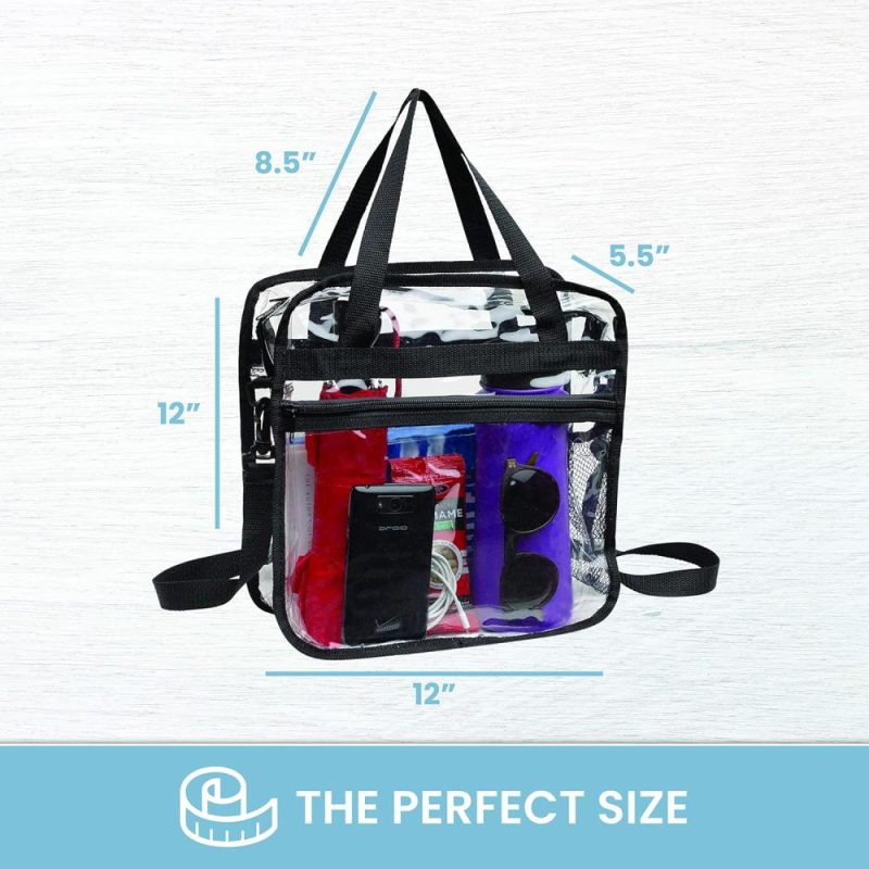 Gym Tote Bags | Clear Bag Stadium Approved Tote With Handles Double Zippers Adjustable Shoulder Straps Transparent For Men, Women And Kids Gym Bags Black