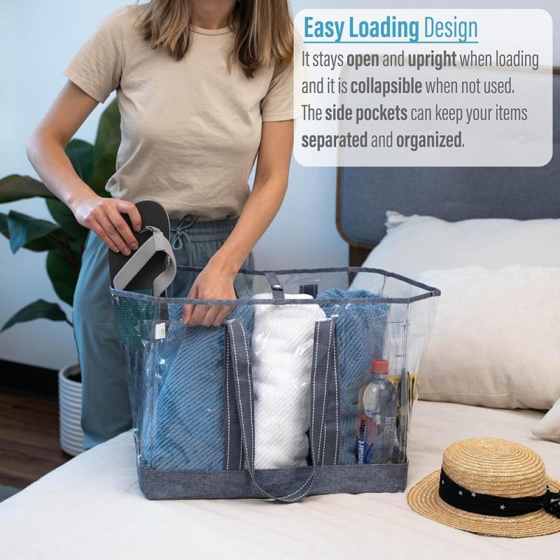 Gym Tote Bags | Clear Bag Transparent Vinyl Pvc Tote, Stadium, Outdoor, Beach, Pool Gym Bags Gray - Set of 1