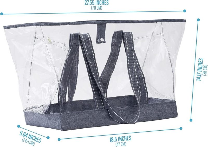 Gym Tote Bags | Clear Bag Transparent Vinyl Pvc Tote, Stadium, Outdoor, Beach, Pool Gym Bags Gray - Set of 1