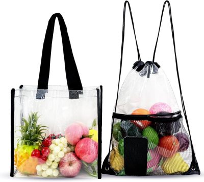 Gym Tote Bags | Clear Drawstring Stadium Bags For Women 12 X6 X12, Proved Clear Concert Tote Bag Stadium Approved See Through Drawstring Backpack, 2 Pack Gym Bags Gym Tote Bags