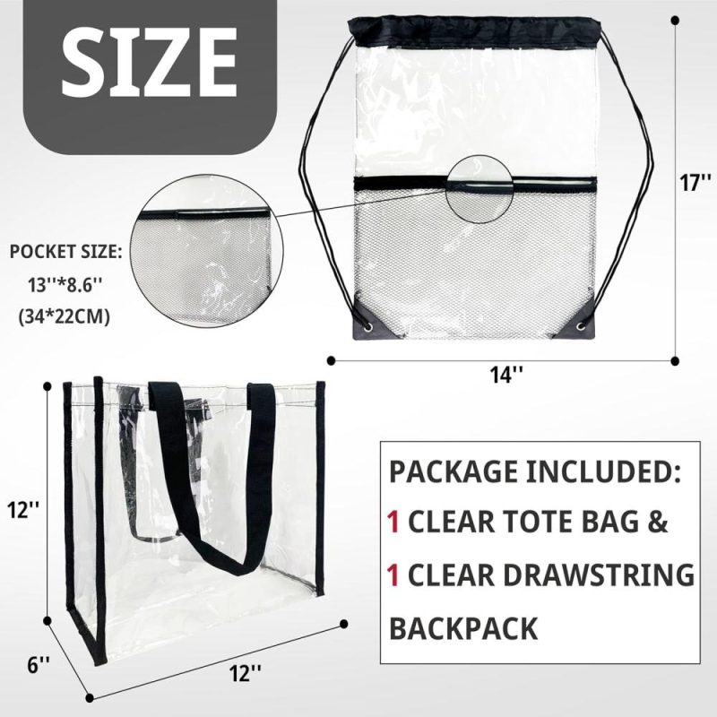 Gym Tote Bags | Clear Drawstring Stadium Bags For Women 12 X6 X12, Proved Clear Concert Tote Bag Stadium Approved See Through Drawstring Backpack, 2 Pack Gym Bags Gym Tote Bags