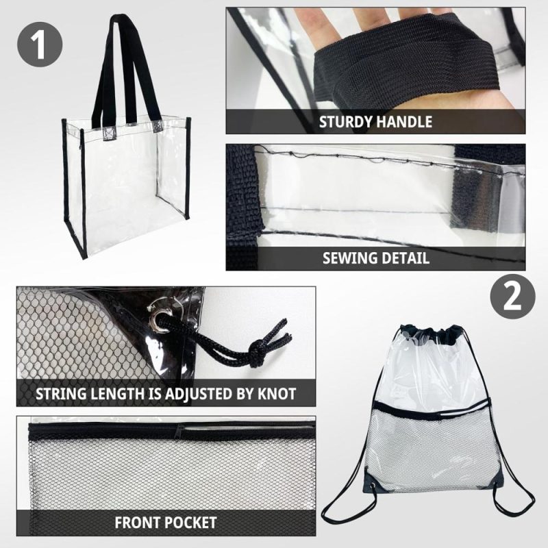 Gym Tote Bags | Clear Drawstring Stadium Bags For Women 12 X6 X12, Proved Clear Concert Tote Bag Stadium Approved See Through Drawstring Backpack, 2 Pack Gym Bags Gym Tote Bags