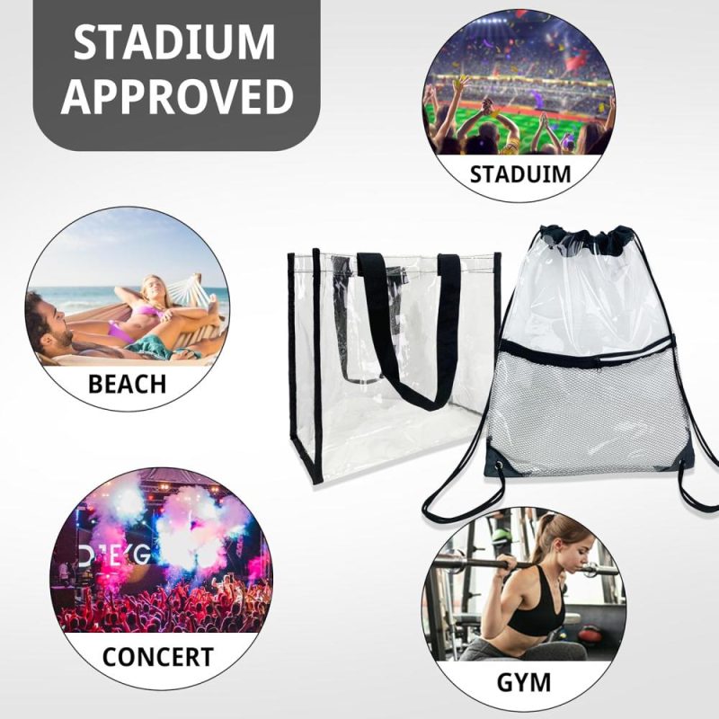 Gym Tote Bags | Clear Drawstring Stadium Bags For Women 12 X6 X12, Proved Clear Concert Tote Bag Stadium Approved See Through Drawstring Backpack, 2 Pack Gym Bags Gym Tote Bags