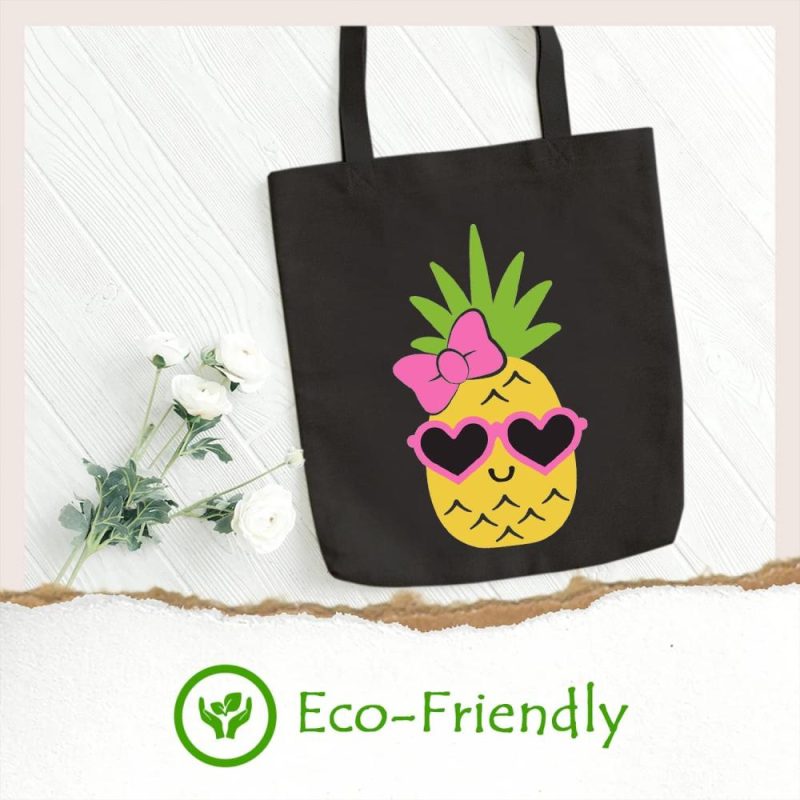 Gym Tote Bags | Cute Pineapple Graphic Canvas Tote Bag Eco Friendly Shoulder Bag Kawaii Pineapple Handbag Lightweight Bag Gym Bags Black