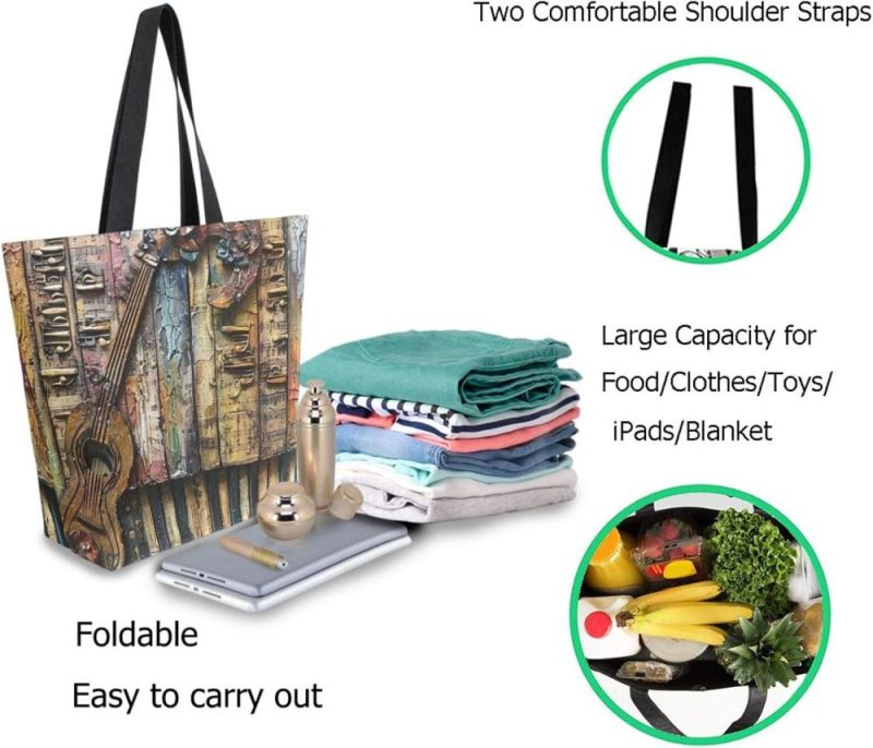 Gym Tote Bags | Fashion Extra Large Shoulder Grocery Tote Bag, Piano Keys Ukulele Musical Note Canvas Daily Handle Bag For Gym Yoga Weekender Beach Travel Picnic Kitchen Reusable Market Shopping Gym Bags Gym Tote Bags