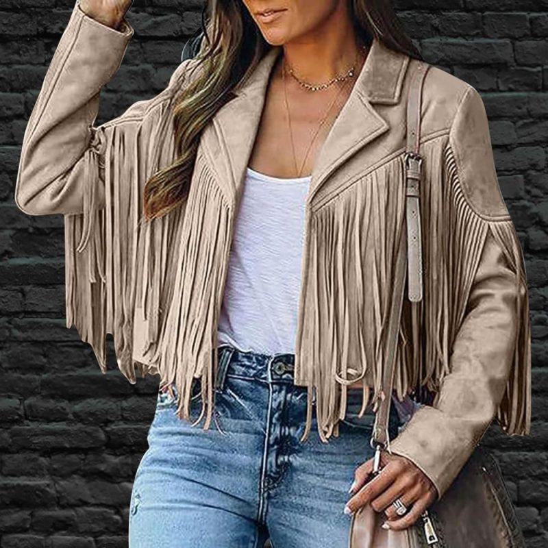 Gym Tote Bags | Fringe Coat For Women Cowgirl Faux Suede Cropped Short Jacket Notch Lapel Collar Long Sleeve Tassels Cardigans (X-Large, Khaki) Gym Bags Gym Tote Bags