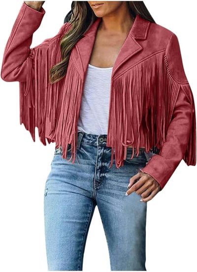 Gym Tote Bags | Fringe Coat For Women Cowgirl Faux Suede Cropped Short Jacket Notch Lapel Collar Long Sleeve Tassels Cardigans (Xx-Large, Red) Gym Bags Gym Tote Bags