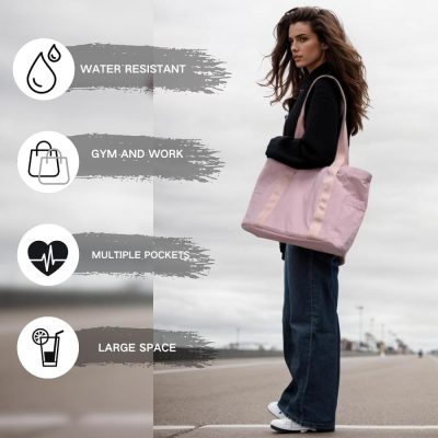 Gym Tote Bags | Generic Women Sports Tote Gym Bag With Zipper,With Yoga Mat Buckle, For Work, Sports, Travel(15.25""×12.5""×6 ""), Medium, Pink Gym Bags Gym Tote Bags