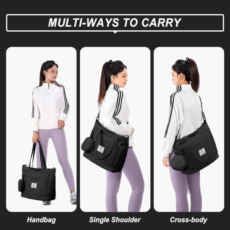 Gym Tote Bags | Gym Bag For Women, Carry On Weekender Overnight Bag, Travel Duffel Bags With Toiletry Bag Sets, Personal Item Travel Bag Tote Bag Workout Dance Bag Black Gym Bags A-5-black With Toiletry Bag