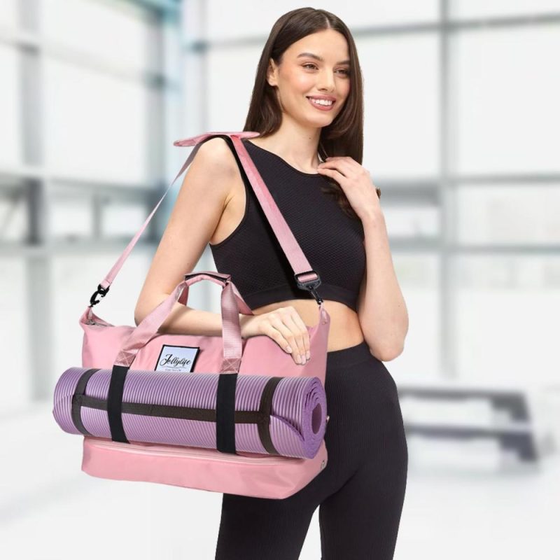 Gym Tote Bags | Gym Bag For Women: Travel Tote Duffel Bag With Yoga Mat Holder, Shoe Compartment, Usb Charging Port, Trolley Sleeve, Plus Toiletry Pouch-Weekender Carry Luggage, Traveling Getaways Workout, Pink Gym Bags Gym Tote Bags