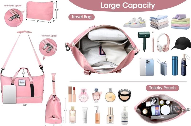 Gym Tote Bags | Gym Bag For Women: Travel Tote Duffel Bag With Yoga Mat Holder, Shoe Compartment, Usb Charging Port, Trolley Sleeve, Plus Toiletry Pouch-Weekender Carry Luggage, Traveling Getaways Workout, Pink Gym Bags Gym Tote Bags