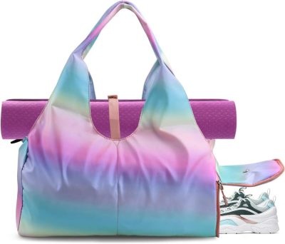 Gym Tote Bags | Ksheria Yoga Gym Bags For Women With Shoes Compartment And Wet Dry Storage Pockets With Adjustable Yoga Mat Holder,Waterproof Sports Travel Bag,Yoga Gym Totes With Mat Holder(Pink) Gym Bags Gym Tote Bags