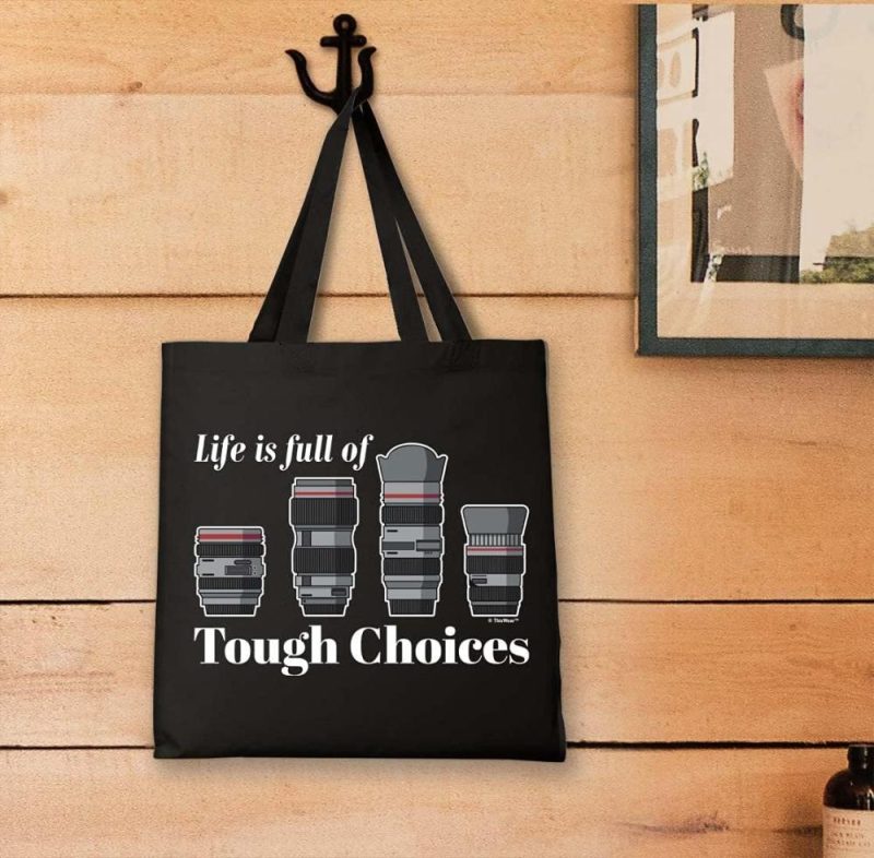 Gym Tote Bags | Life Is Full Of Tough Choices Camera Lenses Small Canvas Tote Bag Gym Bags Full Black