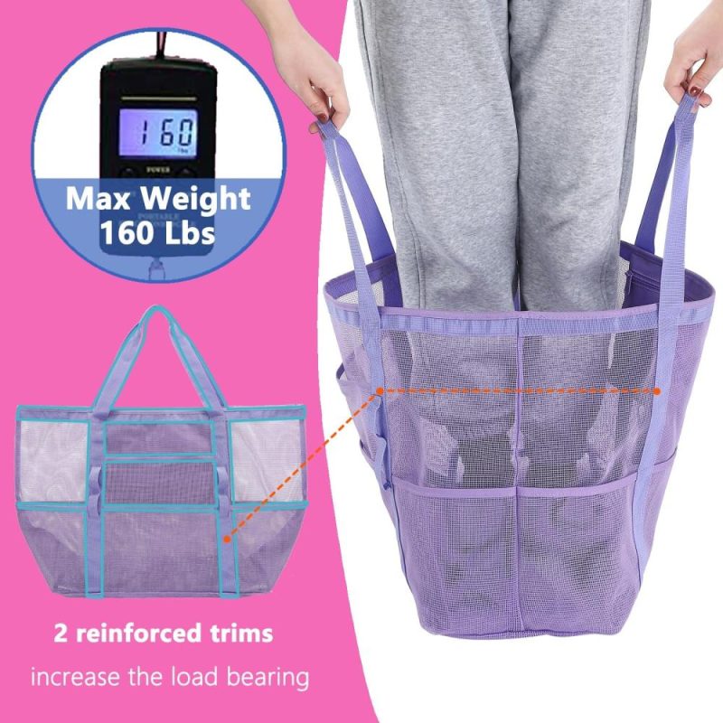 Gym Tote Bags | Mesh Beach Bag, Extra Large Beach Tote With Zipper Pocket Pool Bag For Cruise/Swim/Vacation Essentials Gym Bags A-purple