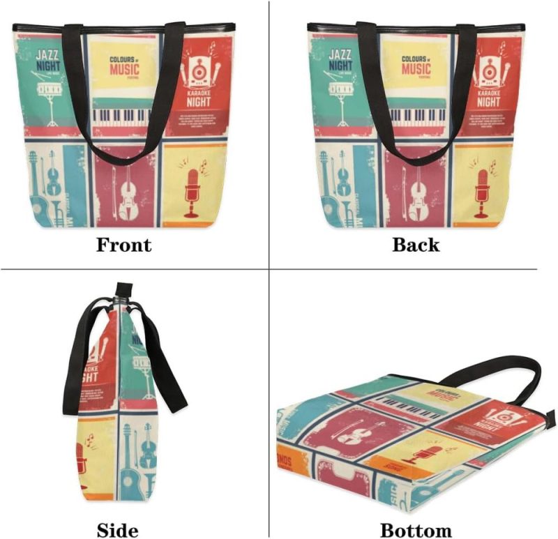 Gym Tote Bags | Multicolored Cats Stylish Canvas Tote Bag With Zipper Reusable Grocery Bag For Beach Travel Gym Gym Bags Gym Tote Bags