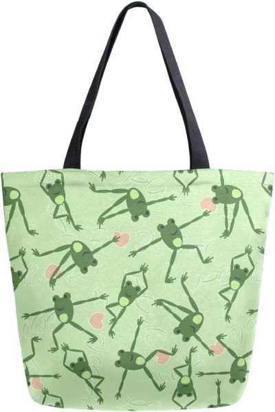 Gym Tote Bags | Naanle Chic Pattern Print Big Hand Bag Extra Large Shoulder Tote Bag For Beach Travel Weekender Gym Grocery Shopping Gym Bags Frogs