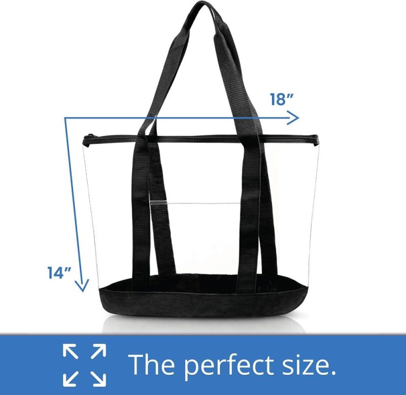 Gym Tote Bags | [Pack Of 2] Clear Tote Bags For Work, Beach, Stadium, Security Approved With Zipper Closure Gym Bags Black