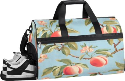 Gym Tote Bags | Peaches Plants Theme Gym Bag For Women Duffle Tote With Shoes Compartment Men Weekender Duffel For Travel Swimming Sports Overnight Gym Bags Gym Tote Bags