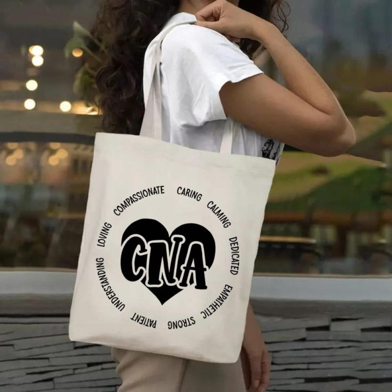 Gym Tote Bags | Sauivd Cna Nurse Canvas Tote Bag Eco Friendly Shoulder Bag Cna Life Graphic Handbag Lightweight Shopping Bag Gym Bags Beige