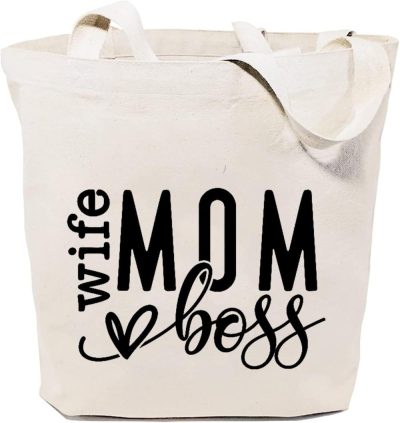 Gym Tote Bags | Sauivd Wife Mom Boss Canvas Tote Bag Eco Friendly Shoulder Bag Mothers Day Graphic Handbag Lightweight Shopping Bag Gym Bags Beige