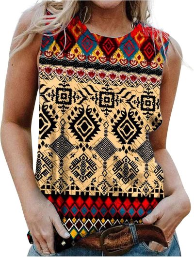 Gym Tote Bags | Sleeveless Tops For Women Summer Casual Blouse Western Aztec Tshirts Crewneck Ethnic Style Tees Beach T-Shirt Vest (X-Large, Yellow 01) Gym Bags Gym Tote Bags