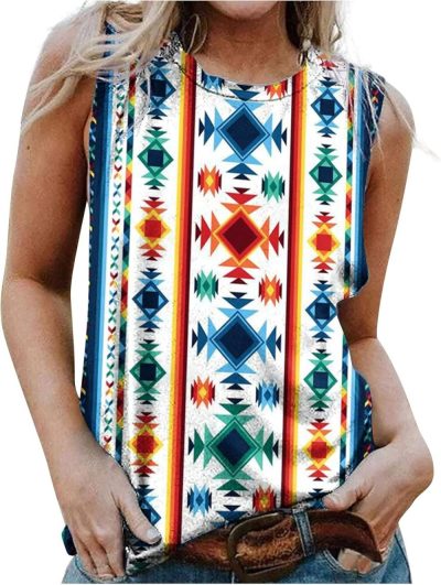 Gym Tote Bags | Sleeveless Tops For Women Summer Casual Blouse Western Aztec Tshirts Crewneck Ethnic Style Tees Beach T-Shirt Vest (Xx-Large, White 02) Gym Bags Gym Tote Bags