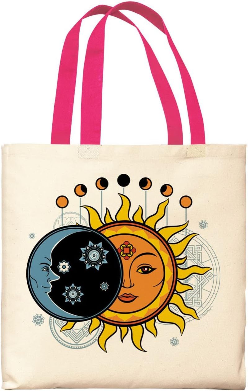 Gym Tote Bags | Solar Eclipse Sun Moon Phase Astrology Mandala Spiritual Gifts For Women Canvas Tote Bag Gym Bags Gym Tote Bags