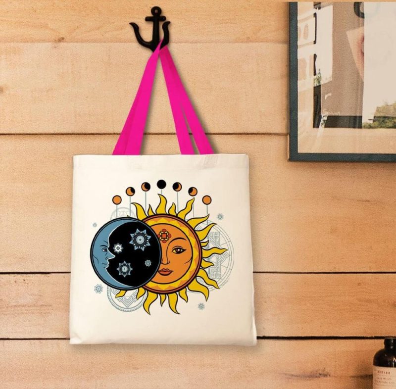 Gym Tote Bags | Solar Eclipse Sun Moon Phase Astrology Mandala Spiritual Gifts For Women Canvas Tote Bag Gym Bags Gym Tote Bags