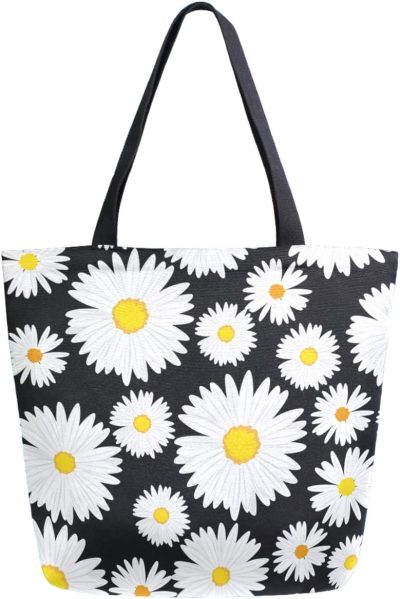 Gym Tote Bags | Stylish Print Extra Large Shoulder Tote Bag For Beach Travel Weekender Gym Grocery Shopping… Gym Bags Daisy Flower