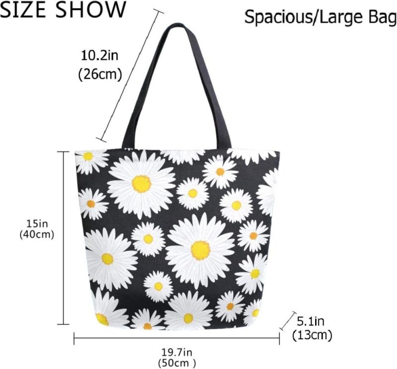 Gym Tote Bags | Stylish Print Extra Large Shoulder Tote Bag For Beach Travel Weekender Gym Grocery Shopping… Gym Bags Daisy Flower