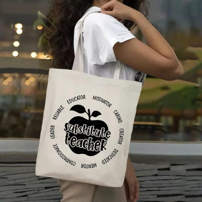 Gym Tote Bags | Substitute Teacher Canvas Tote Bag Eco Friendly Shouler Bag Teacher Life Graphic Casual Handbag Funny Teacher Gym Bags Beige