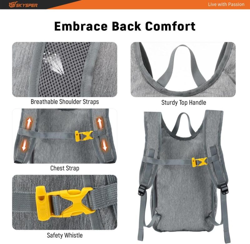 Hiking Daypacks | 15L Foldable Hiking Backpack Lightweight Packable Travel Daypack With Chest Strap Small Outdoor Folding Back Pack Collapsible Bag For Women Men (Grey) Backpacks Gray