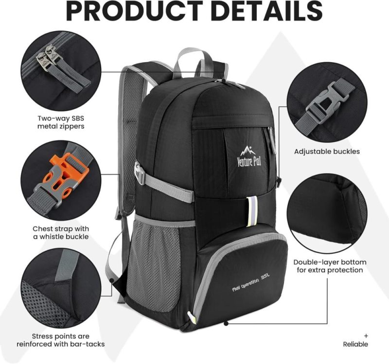 Hiking Daypacks | 35L Ultralight Lightweight Packable Foldable Travel Camping Hiking Outdoor Sports Backpack Daypack Backpacks A1-black