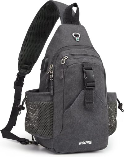 Hiking Daypacks | Canvas Sling Bag Crossbody Backpack With Usb Charging Port & Rfid Blocking, Hiking Daypack Chest Bag For Women Men Backpacks Dark Grey