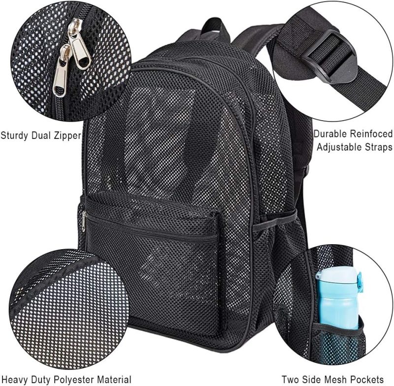 Hiking Daypacks | Heavy Duty Mesh Backpack, See Through College Backpack With Padded Shoulder Straps For Swimming, Outdoor Sports Backpacks Black