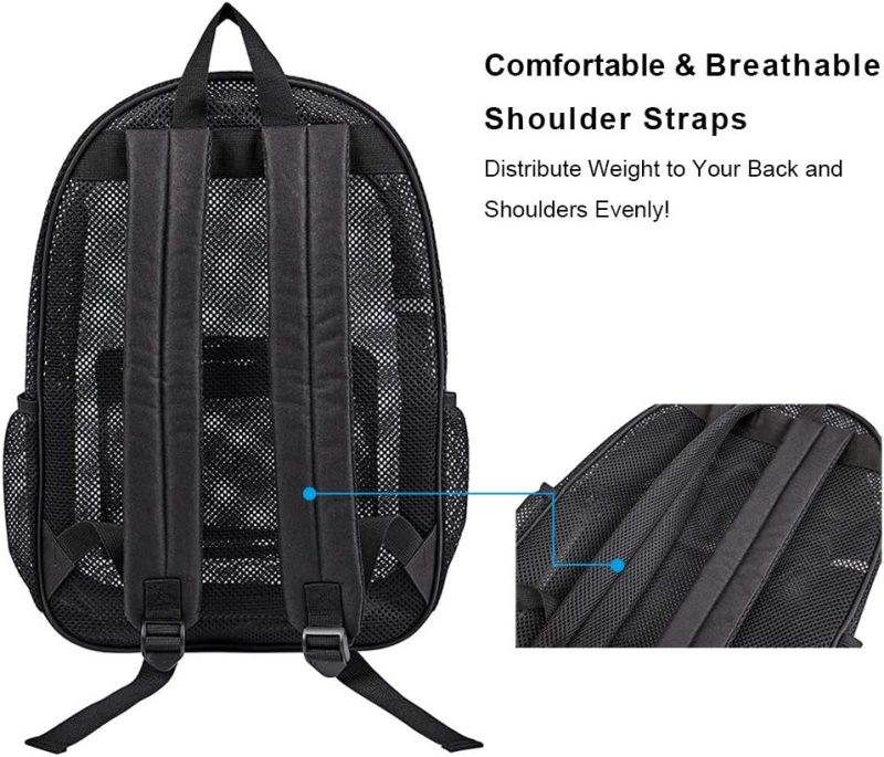 Hiking Daypacks | Heavy Duty Mesh Backpack, See Through College Backpack With Padded Shoulder Straps For Swimming, Outdoor Sports Backpacks Black