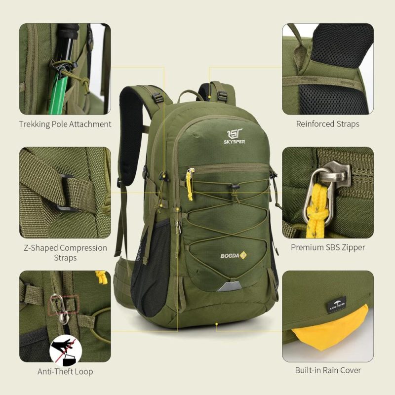 Hiking Daypacks | Hiking Backpack For Men Women, 35L Travel Backpack Waterproof Camping Backpack Outdoor Lightweight Daypack Backpacks Army Green