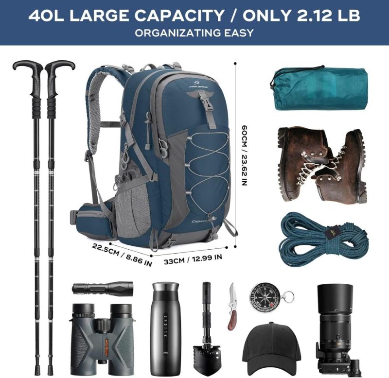 Hiking Daypacks | Hiking Backpack,Camping Backpack,40L Waterproof Hiking Daypack With Rain Cover,Lightweight Travel Backpack,Blue Backpacks 40l Blue