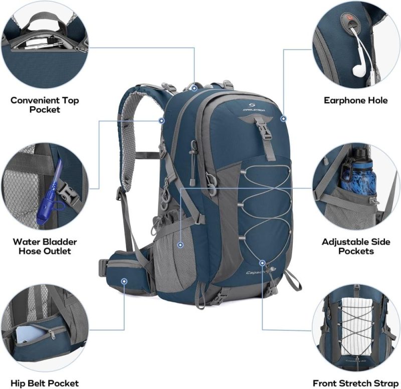 Hiking Daypacks | Hiking Backpack,Camping Backpack,40L Waterproof Hiking Daypack With Rain Cover,Lightweight Travel Backpack,Blue Backpacks 40l Blue