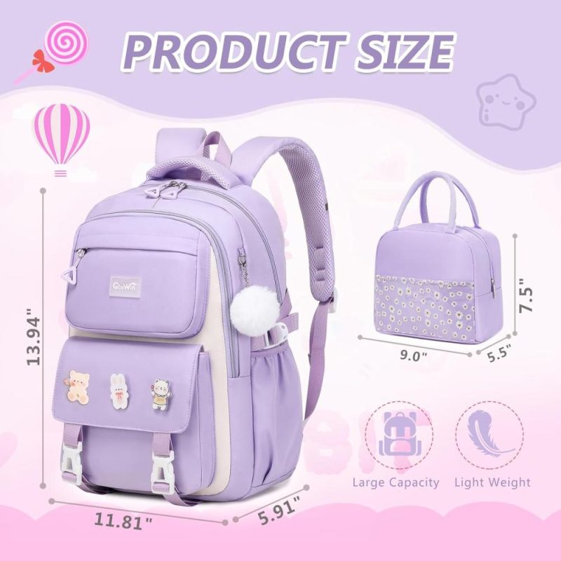 Kids’ Backpacks | Backpack For Girls, Bookbags Back Pack School Bag For Teens Girls Kid Children Elementary Middle School Student, Waterproof Stylish Girls Backpack With Insulated Lunch Bag & Pencil Bag (Purple) Backpacks Kids' Backpacks